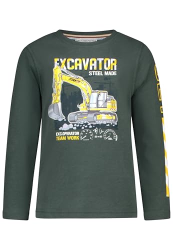 SALT AND PEPPER BY KIDS PARK Jungen Langarmshirt mit leuchtendem Bagger Print T-Shirt, Cypress Green, 116 cm-122 cm von SALT AND PEPPER