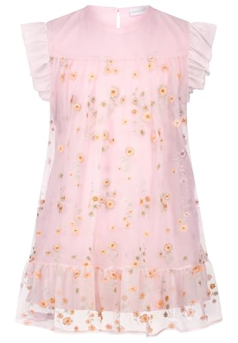 SALT AND PEPPER BY KIDS PARK Mädchen Girls Summer Dress Flower mesh Kinderkleid, Rose, 128 cm von SALT AND PEPPER