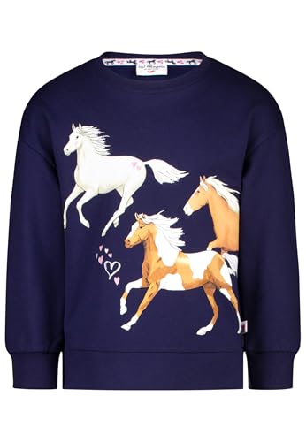 SALT AND PEPPER BY KIDS PARK Mädchen Kapuzen-Sweatshirt mit Pferde Druckmotiv T-Shirt, True Navy, 128 cm-134 cm von SALT AND PEPPER