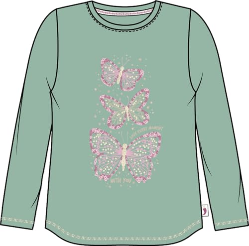 SALT AND PEPPER BY KIDS PARK Mädchen Langarmshirt mit Glitzer Schmetterling Print T-Shirt, Smoke Green, 128/134 cm von SALT AND PEPPER