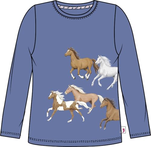 SALT AND PEPPER BY KIDS PARK Mädchen Langarmshirt mit Pferde Print vorne und hinten T-Shirt, Dove Blue, 140-146 von SALT AND PEPPER