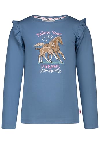 SALT AND PEPPER BY KIDS PARK Mädchen Langarmshirt mit Pferde Stickerei-Applikation T-Shirt, Dove Blue, 128/134 cm von SALT AND PEPPER