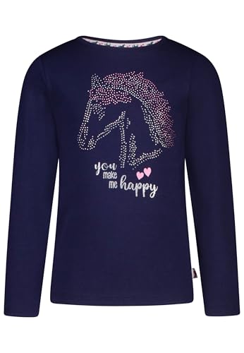SALT AND PEPPER BY KIDS PARK Mädchen Langarmshirt mit Strasssteinchen Pferde Motiv T-Shirt, True Navy, 140 cm-146 cm von SALT AND PEPPER
