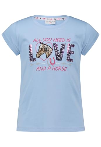 SALT AND PEPPER BY KIDS PARK Mädchen Pferde Stickmotiv und Pailletten T-Shirt, Noble Blue, 140 cm-146 cm von SALT AND PEPPER