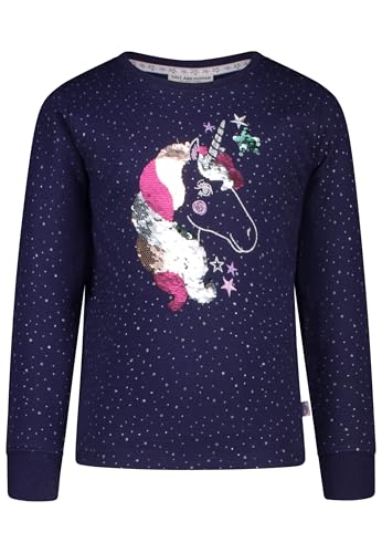 SALT AND PEPPER BY KIDS PARK Mädchen Sweatshirt mit Wendepailletten Einhorn T-Shirt, True Navy, 128 cm-134 cm von SALT AND PEPPER