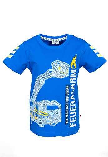 SALT AND PEPPER Jungen Feuerwehr Leuchtdruck T-Shirt, Strong Blue, 128/134 von SALT AND PEPPER
