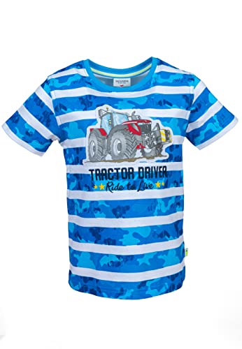 SALT AND PEPPER Jungen Gestreiftes Traktor Druck/Applikation T-Shirt, Pacific Blue, 116/122 von SALT AND PEPPER