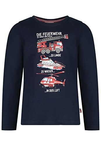 SALT AND PEPPER Jungen Jungen Langarmshirt mit Feuerwehr Print aus Baumwolle Hemd, Navy, 128-134 EU von SALT AND PEPPER