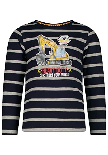 SALT AND PEPPER Jungen Jungen Streifen Langarmshirt mit Bagger Applikation Hemd, Navy, 128-134 EU von SALT AND PEPPER