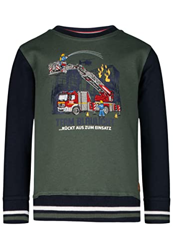 SALT AND PEPPER Jungen Jungen mit Feuerwehr Applikation aus Baumwollmix Sweatshirt, Khaki, 128-134 EU von SALT AND PEPPER