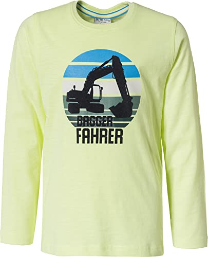 SALT AND PEPPER Jungen Langarmshirt mit Bagger Flockprint T-Shirt, neon Yellow, 116/122 von SALT AND PEPPER