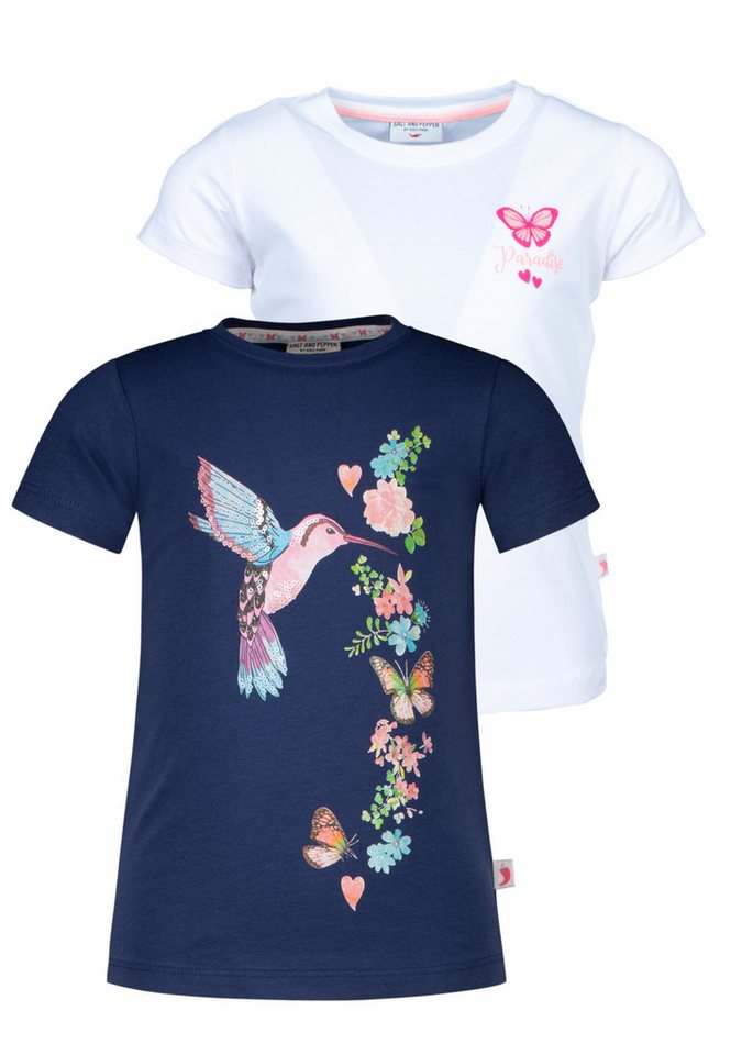 SALT AND PEPPER T-Shirt Fancy 2er-Pack mit Kolibri- und Blumenrankenmotiv von SALT AND PEPPER