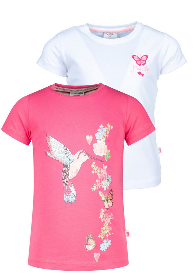 SALT AND PEPPER T-Shirt Fancy 2er-Pack mit Kolibri- und Blumenrankenmotiv von SALT AND PEPPER
