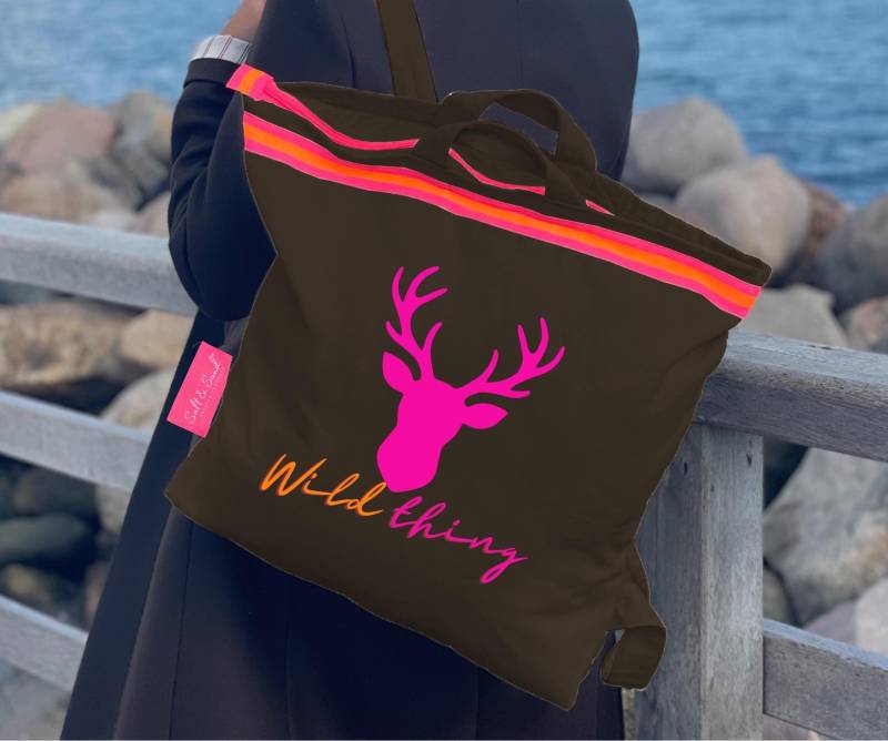Canvas Rucksack Braun Mit Neon Hirsch Damen Salt & Sand von SALTANDSANDfashion