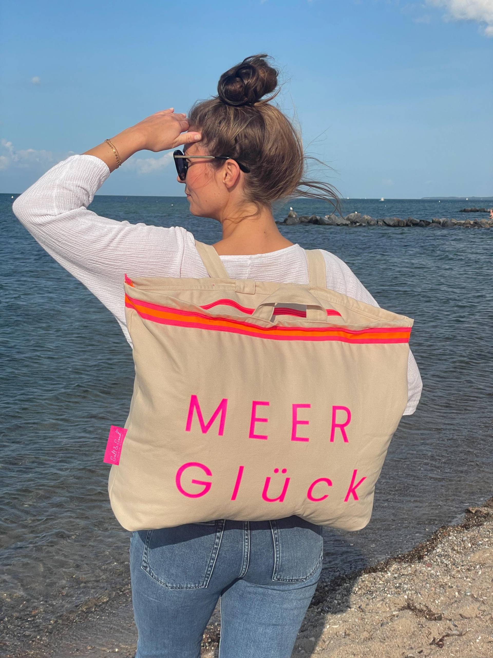 Strandrucksack Xl Meer Glück Beige L Rucksack Maritim Canvas Damen Segelrucksack Strandtasche Salt & Sand von SALTANDSANDfashion