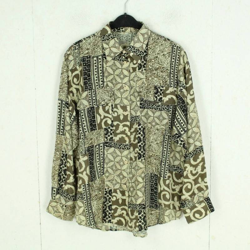 Vintage Seidenbluse Gr. L Beige Mehrfarbig Crazy Pattern Langarm Bluse Seide von SALTBERLIN