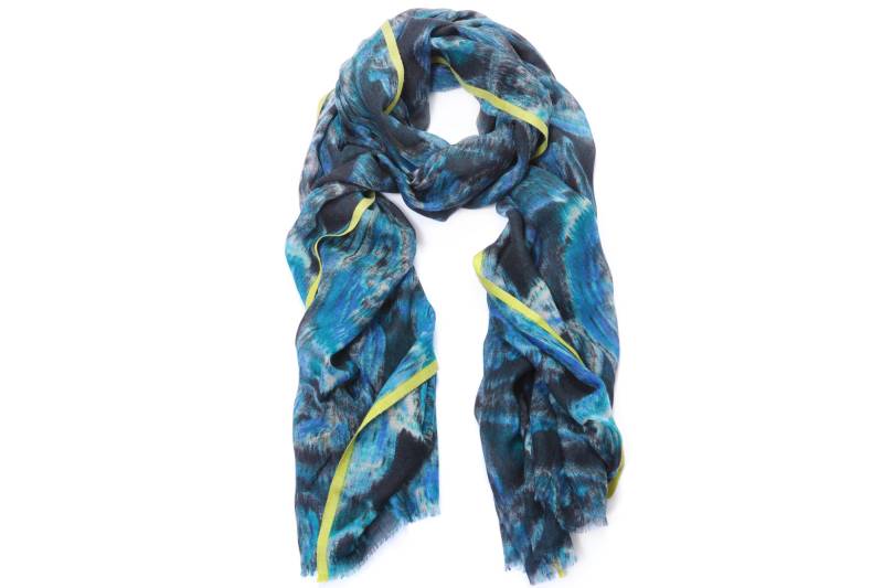 Damen Schal - Wolle/Seide Muster in Blau, Grün, Ikat-Design Hohe Qualität, Super Weich, 180 X 70 cm von SALTOMode