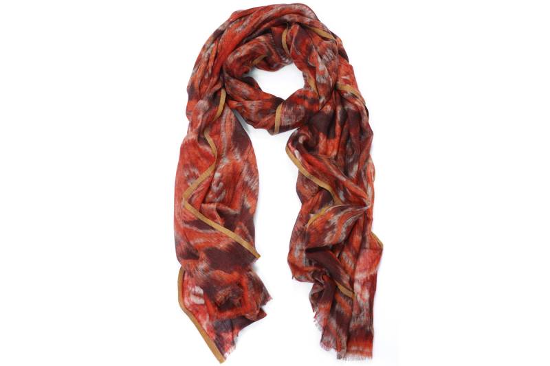Damen Schal - Wolle/Seide Muster in Rot, Orange, Beige | Ikat-Design Hohe Qualität, Super Weich, 180 X 70 cm von SALTOMode