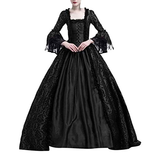 ZQTWJ Damen Mittelalter Gothic Kleid Spitze Satin Trompetenärmel Bodenlanges Retro Kostüm Gewand Viktorianisches Renaissance Prinzessin Kleidung Gr.34-44 (Schwarz, EU-48 / Etikettengröße-XXXXXL) von SALUCIA Festliches Kleider