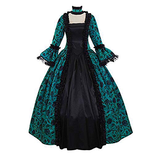 SALUC1A Damen Mittelalter Gothic Kleid Spitze Stickerei Trompetenärmel Bodenlanges Retro Kostüm Gewand Renaissance Viktorianisches Prinzessin Kleidung Gr.34-48 von SALUCIA Festliches Kleider