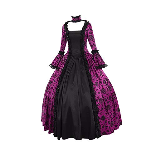 SALUC1A Damen Mittelalter Gothic Kleid Spitze Stickerei Trompetenärmel Bodenlanges Retro Kostüm Gewand Renaissance Viktorianisches Prinzessin Kleidung Gr.34-48 von SALUCIA Festliches Kleider