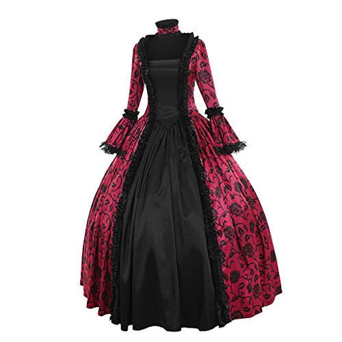 SALUC1A Damen Mittelalter Gothic Kleid Spitze Stickerei Trompetenärmel Bodenlanges Retro Kostüm Gewand Renaissance Viktorianisches Prinzessin Kleidung Gr.34-48 von SALUCIA Festliches Kleider