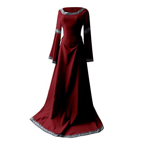 ZQTWJ Damen Mittelalter Kleid Große Größen Langarm Rundhals Hexenkostüm Bodenlanges Vampir Kostüm Gothic Viktorianisches Prinzessin Renaissance Lang Kleider für Festliche Party Karneval Fastnacht von SALUCIA Festliches Kleider