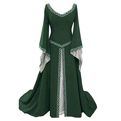 SALUC1A Damen Mittelalter Kleid Trompetenärmel Bodenlanges Retro Kostüm Gewand Gothic Renaissance Viktorianisches Prinzessin Kleidung Hexenkostüm von SALUCIA Festliches Kleider