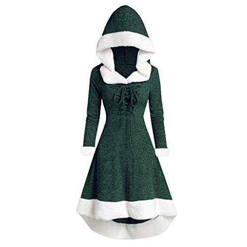 ZQTWJ Damen Weihnachten Kostüm V Ausschnitt Miss Santa Claus Party Kleider Langarm Weihnachtsfrau Kapuzenkleid Weihnachts Vintage Skater Kleid mit Kapuze und Bandage von SALUCIA Festliches Kleider