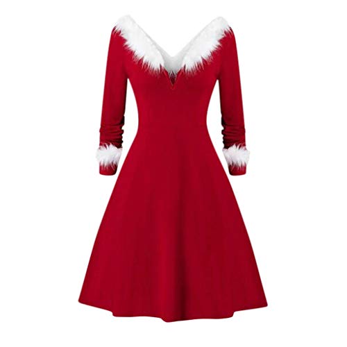 ZQTWJ Damen Weihnachten Kostüm V Ausschnitt Miss Santa Claus Party Kleider Langarm Weihnachtsfrau Skaterkleid Weihnachts Abendkleider von SALUCIA Festliches Kleider