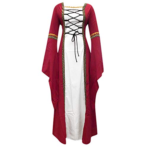 ZQTWJ Damen Mittelalter Kleid Bodenlanges Vintage Kostüm Gothic Renaissance Glockenärmel Hexenkostüm Viktorianisches Prinzessin Lange Kleider für Festliche Party Karneval Große Größen Gr.34-48 von SALUCIA Festliches Kleider