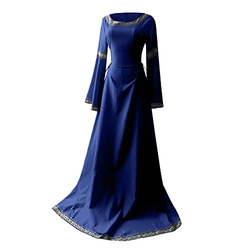 ZQTWJ Damen Mittelalter Kleid Große Größen Langarm Rundhals Hexenkostüm Bodenlanges Vampir Kostüm Gothic Viktorianisches Prinzessin Renaissance Lang Kleider für Festliche Party Karneval Fastnacht von SALUCIA Festliches Kleider