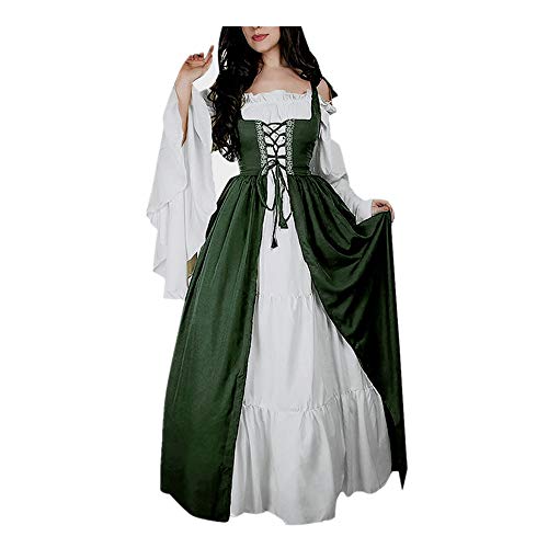 ZQTWJ Damen Mittelalter Kleid Trompetenärmel Bodenlange Vintage Kostüm Viktorianisches Renaissance Gothic Prinzessin Lange Kleider für Festliche Karneval Fasching Cosplay Party Große Größen von SALUCIA Festliches Kleider