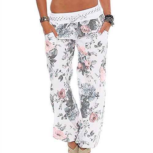 ZQTWJ Sommerhose Damen Haremshose High Waist Pumphose Weite Bein Baggy Leicht 7/8 Aladin Hose Frauen Blumenmuster Pilates Yoga Sport Hosen Schlupfhose Lockere Strandhose mit Taschen Große Größen von SALUCIA-Hosen