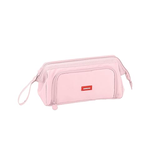 Federmäppchen Mit Grossem Fassungsvermögen, 2-Lagiges Leinwand Pencil Pouch, Multifunktionales Minimalistisches Tragbares Schreibwarenetui Für Schule Teenager Mädchen Jungen Männer Frauen (Rosa) von SALUCIA