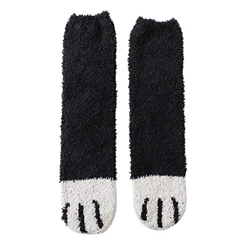 SALUCIA 6 Paar Damen Winter Socken Warm Katzenpfoten Socken Flauschige Kuschelsocken Haus Schlappen Schlafen Socks (Einheitsgröße, Schwarz 1) von SALUCIA