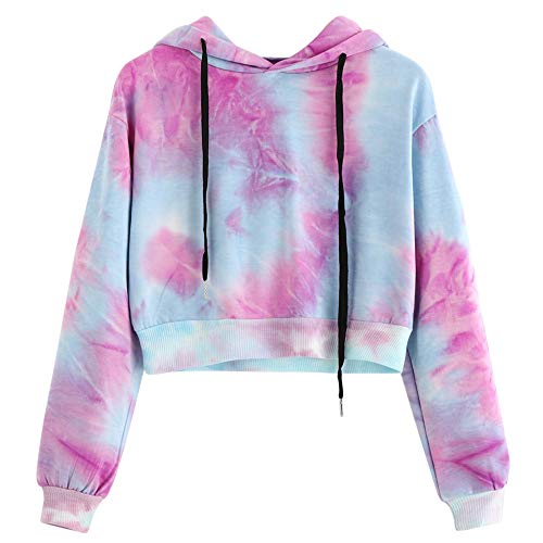 SALUCIA Cropped Hoodie Damen Teenager Mädchen Bunt Färberei Langarm Kapuzenpullover Sweatshirt Pullover mit Kapuze Jumper Pulli Langarmshirt Bauchfreie Kurz Oberteile Crop Top von SALUCIA