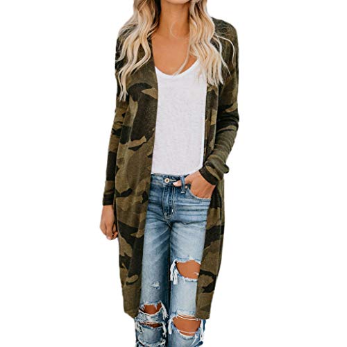 SALUCIA Damen Camouflage Lang Strick Cardigan Jacke Mantel Herbst Winter Mode Lässige Langarm Vorne Offene Strickjacke Longjacke Übergangsjacke Windbreaker Coat Jacket Outwear von SALUCIA