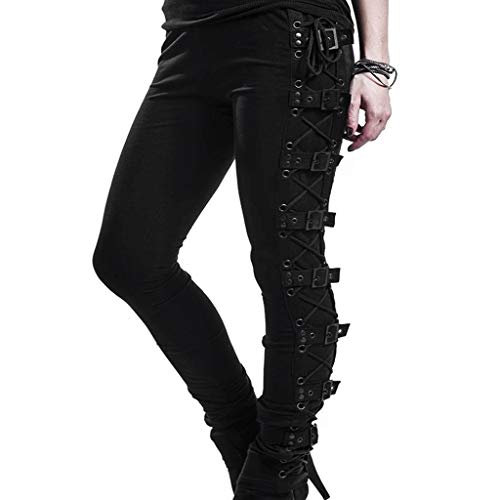 SALUCIA Damen Gothic Hose Punk Steampunk Skinny Cargo Hosen Streetwear Leggings Tights mit Nieten und Bandage von SALUCIA