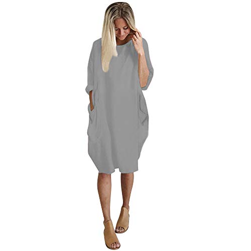 SALUCIA Damen Kleider Rundhals Langarm Shirtkleid Lässige Lose Ballonkleid Minikleid Herbstkleid Longshirt Freizeitkleid Tunika mit Taschen Große Größen Knielang von SALUCIA