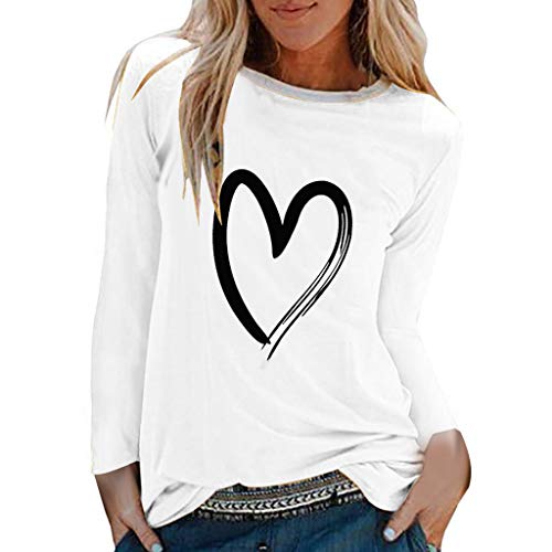 SALUCIA Damen Langarmshirt Herz Muster Aufdruck Rundhals Langarm T-Shirt Tshirt Top von SALUCIA