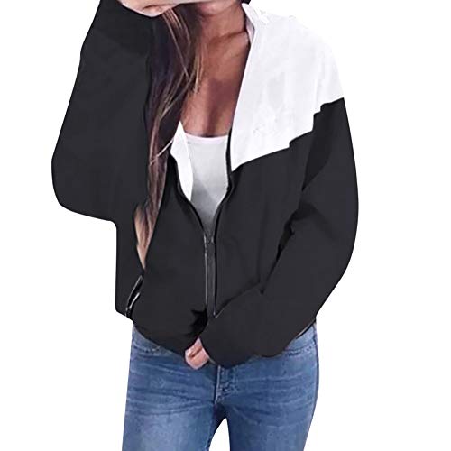 SALUCIA ZQTWJ Damen Oversize Langarm Kontrastfarben Dünne Jacke Windjacke Windbreaker Frühling Sommer Herbst Übergangsjacke mit Kapuze und Zipper von SALUCIA