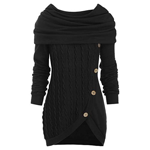 SALUCIA Damen Rollkragenpullover Strickpullover Langarm Asymmetrisch Longpullover Oberteile Top mit Knopf von SALUCIA