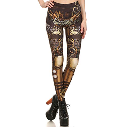 SALUCIA Damen Steampunk Leggings High Waist Leggins Skinny Hose Push Up Stretch Tights Workout Yoga Sport Fitnesshose Laufhose mit Mechanische Muster von SALUCIA