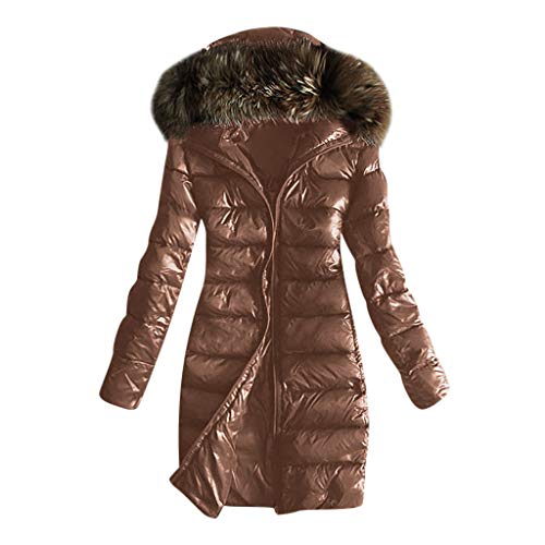 SALUCIA Damen Steppmantel Warme Wintermantel Oversize Fellkapuze Langarm Winter Parka Mantel Lang Wattierte Jacke Übergangsjacke mit Reissverschluss (XL, 2# Braun) von SALUCIA