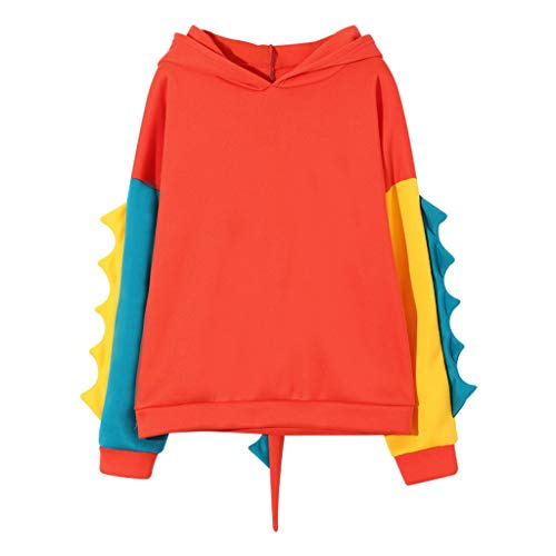 SALUCIA Damen Teenager Mädchen Bunt Dino Hoodie Pullover mit Kapuze Dinosaurier Kapuzenpullover Sweatshirt Langarmshirt Oberteile Top ohne Taschen (EU-38 / Etikettengröße-L, 2# Orange) von SALUCIA