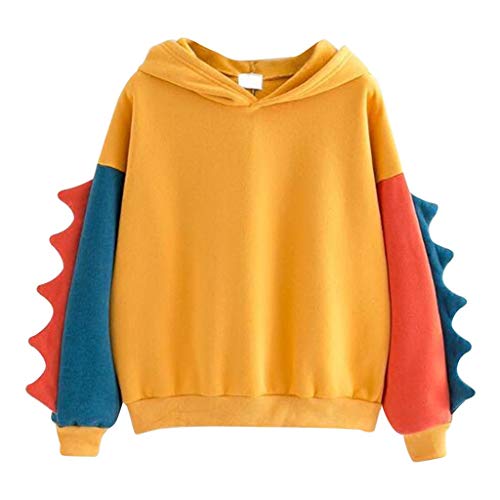 SALUCIA Damen Teenager Mädchen Bunt Dino Hoodie Pullover mit Kapuze Dinosaurier Kapuzenpullover Sweatshirt Langarmshirt Oberteile Top ohne Taschen von SALUCIA