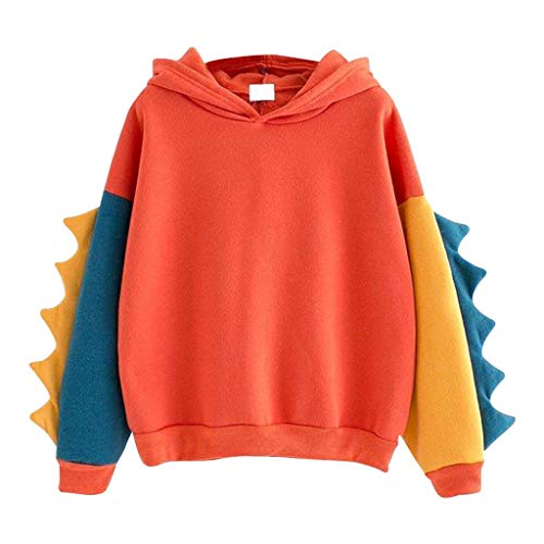 SALUCIA Damen Teenager Mädchen Bunt Dino Hoodie Pullover mit Kapuze Dinosaurier Kapuzenpullover Sweatshirt Langarmshirt Oberteile Top ohne Taschen von SALUCIA