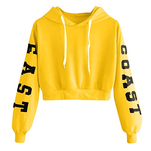 SALUCIA East Coast Hoodie Damen Teenager Mädchen Herbst Mode Langarm Bauchfrei Langarmshirt Sweatshirt mit Kapuze Pullover Kapuzenpullover Oberteile Crop Top (Gelb 1, XS) von SALUCIA