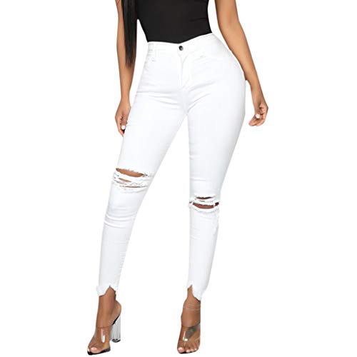 SALUCIA High Waist Ripped Jeans Damen Zerrissene Röhrenjeans Skinny Stretch Destroyed Jeans Hose Slim Fit Jeanshose mit Löchern Weiß Schwarz von SALUCIA